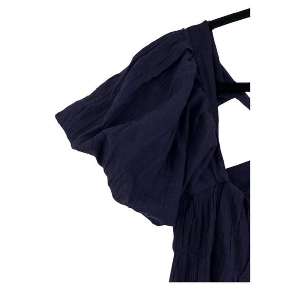 Free People Dress Marina tie back cotton crinkle babydoll blue size Large L - Picture 3 of 8